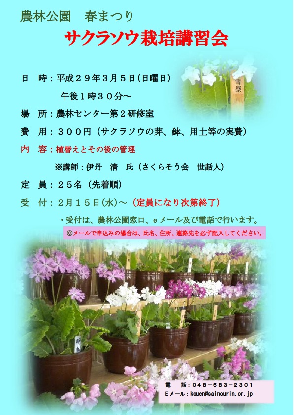 サクラソウ栽培講習会 を開催します 埼玉県農林公園