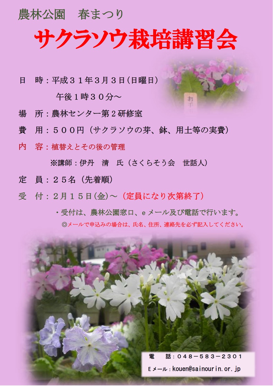 農林公園 サクラソウ栽培講習会 を開催します 埼玉県農林公園
